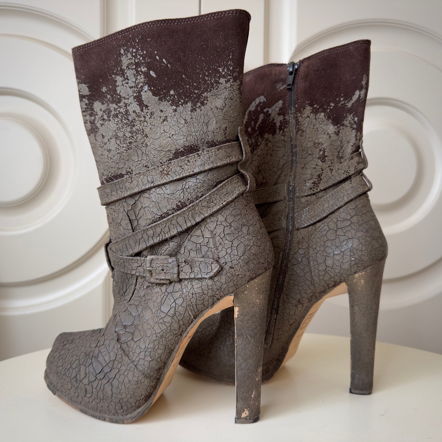 Dsquared2 S/S 2012 Mud-Stained Brown Suede Heel Ankle Boots