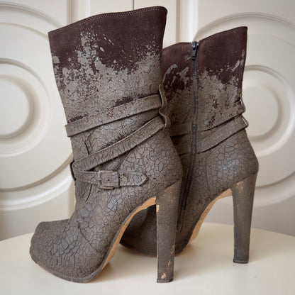 Dsquared2 S/S 2012 Mud-Stained Brown Suede Heel Ankle Boots