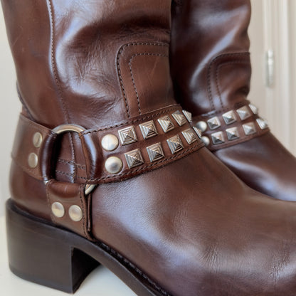 Dsquared2 F/W 2002 Studded Square Toe Leather Boots