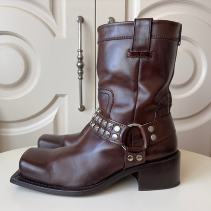 Dsquared2 F/W 2002 Studded Square Toe Leather Boots