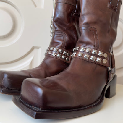 Dsquared2 F/W 2002 Studded Square Toe Leather Boots