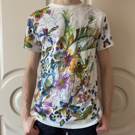 Balmain A/W 2010 Decarnin Floral Watercolor Distressed T-Shirt