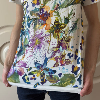 Balmain A/W 2010 Decarnin Floral Watercolor Distressed T-Shirt