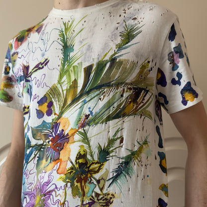 Balmain A/W 2010 Decarnin Floral Watercolor Distressed T-Shirt
