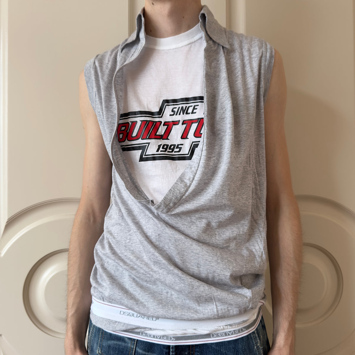 Dsquared2 S/S 2004 “Built Tuff” Double-Layer Sleeveless Shirt