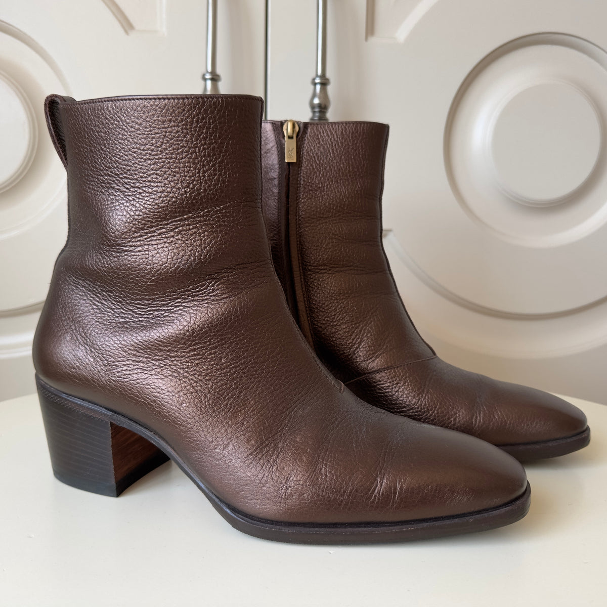 Yves Saint Laurent Rive Gauche Tom Ford Era Dark Copper Metallic Johnny Boots