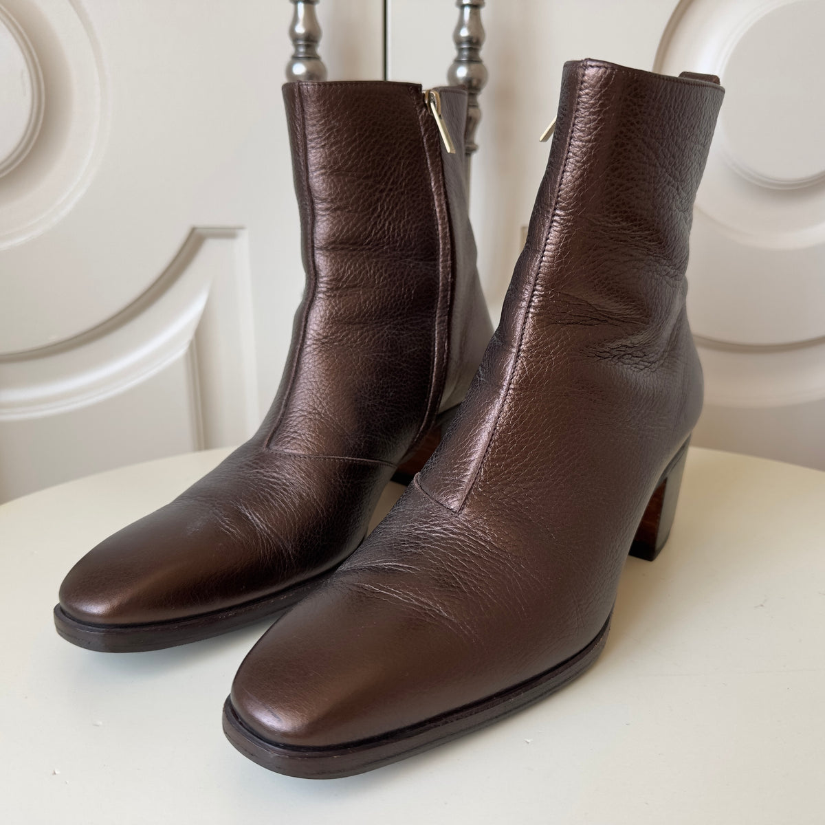 Yves Saint Laurent Rive Gauche Tom Ford Era Dark Copper Metallic Johnny Boots