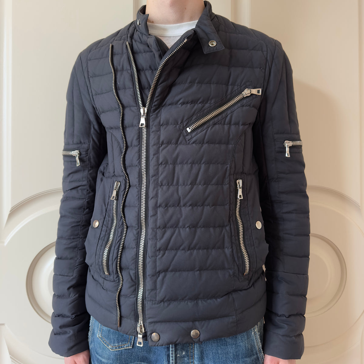 Balmain F/W 2015 Black Quilted Biker Down Jacket