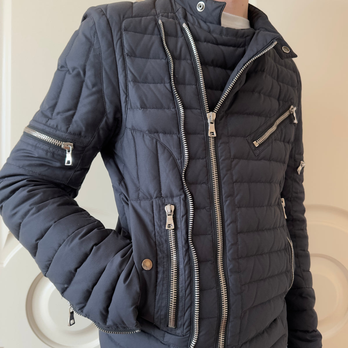 Balmain F/W 2015 Black Quilted Biker Down Jacket