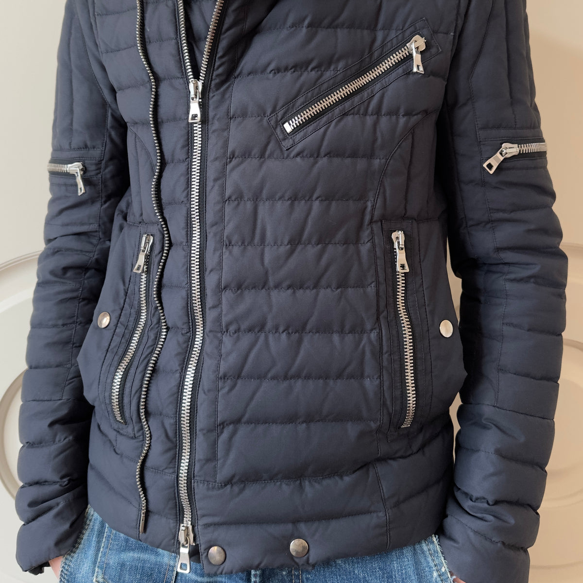 Balmain F/W 2015 Black Quilted Biker Down Jacket