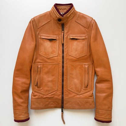 Dsquared2 F/W 2005 Orange Cafe Racer Leather Jacket