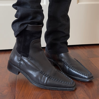 Dsquared2 F/W 2004 Black Leather Moc-Toe Zip Ankle Boots