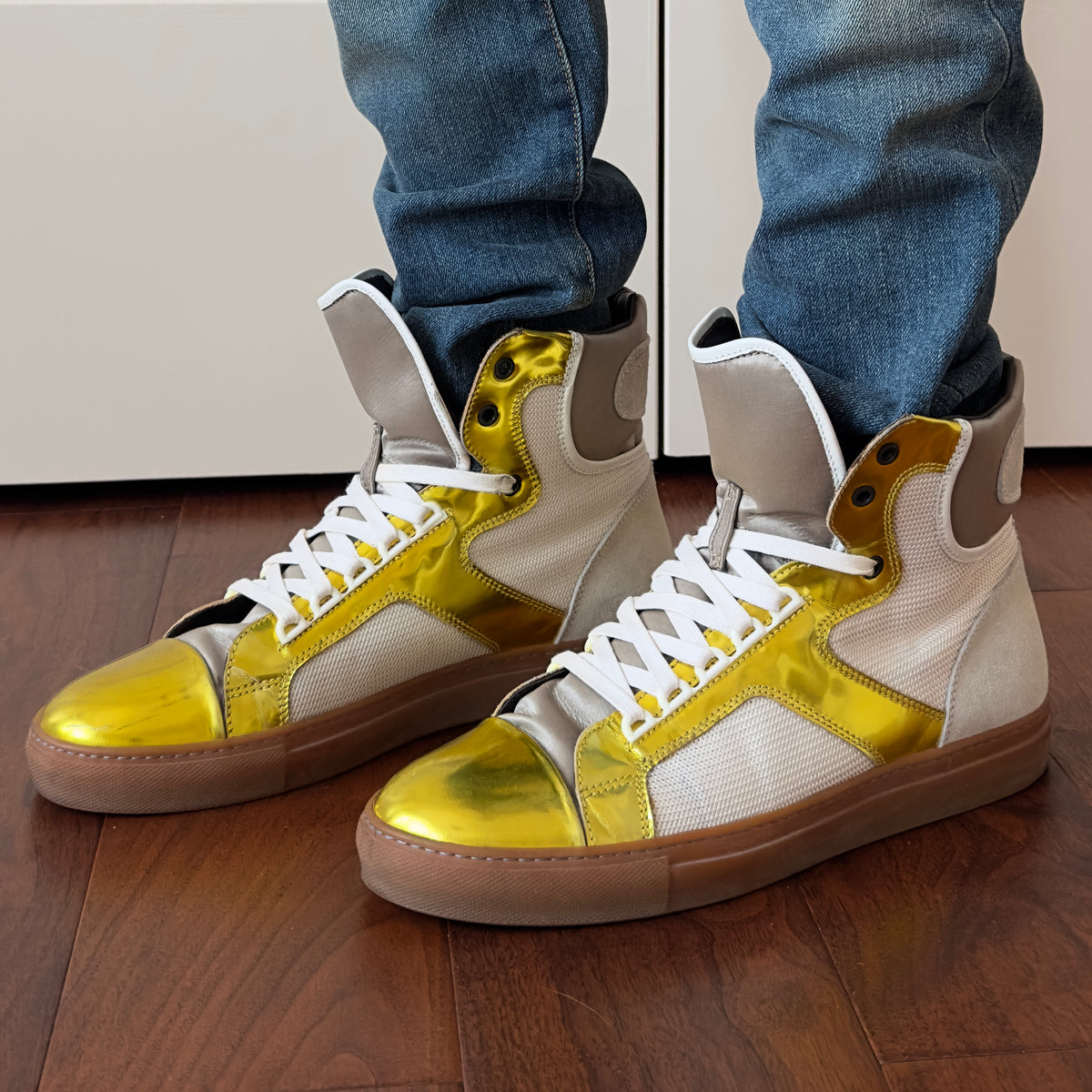Lanvin 2010s Metallic Gold High-Top Sneakers
