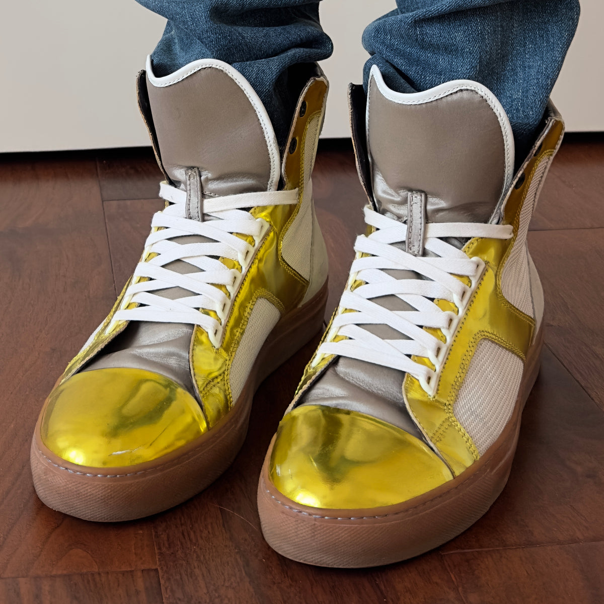 Lanvin 2010s Metallic Gold High-Top Sneakers