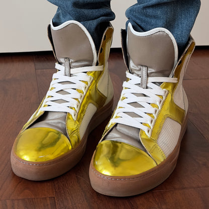 Lanvin 2010s Metallic Gold High-Top Sneakers