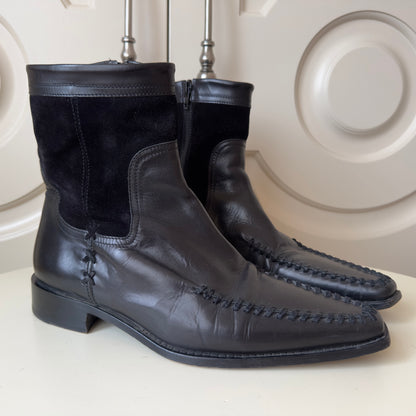 Dsquared2 F/W 2004 Black Leather Moc-Toe Zip Ankle Boots