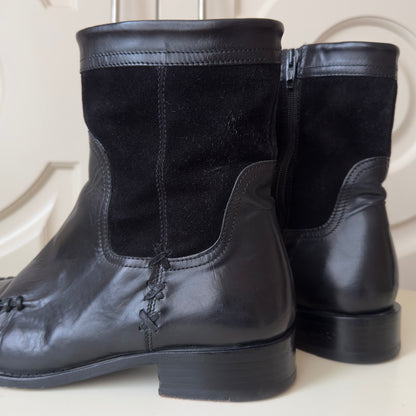 Dsquared2 F/W 2004 Black Leather Moc-Toe Zip Ankle Boots