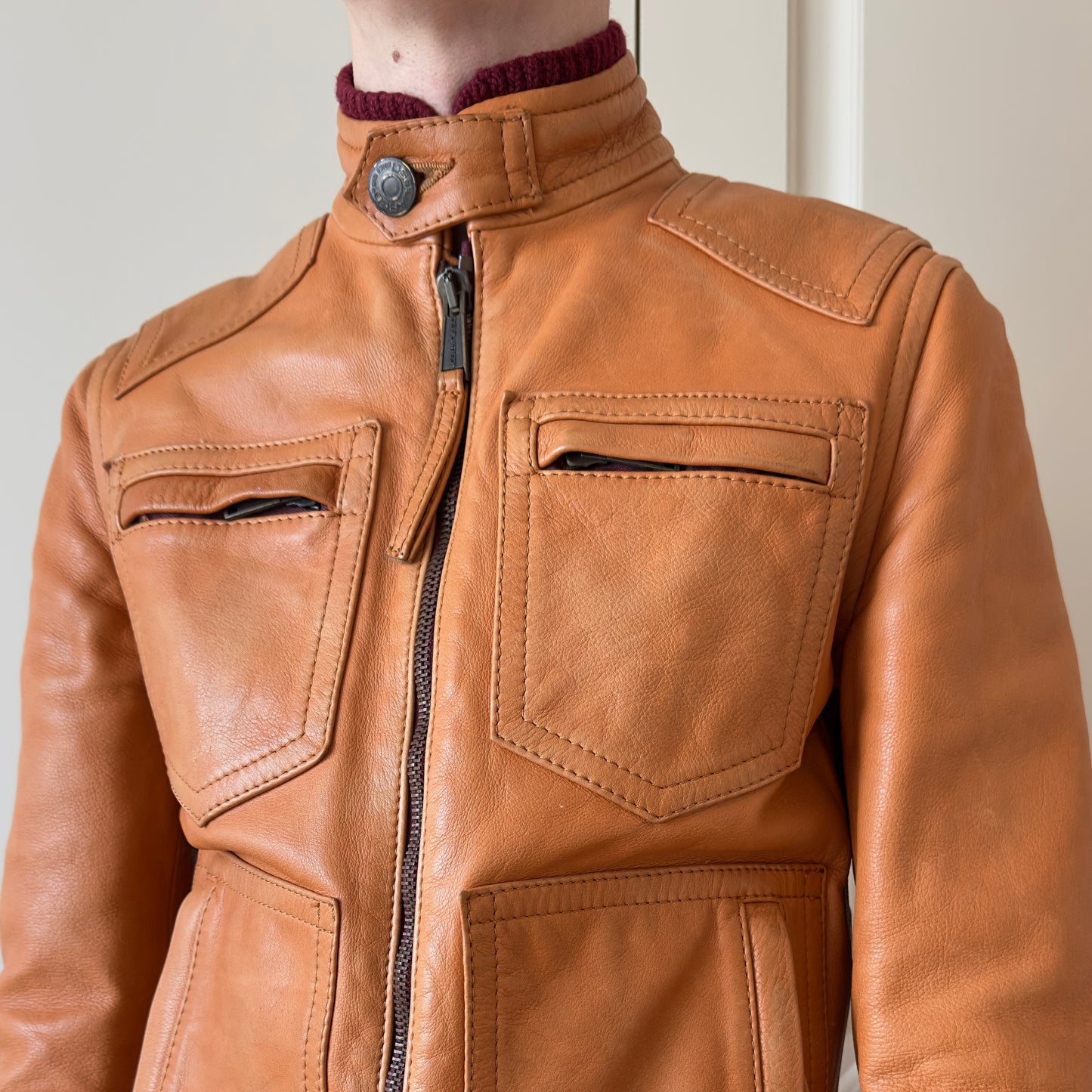 Dsquared2 F/W 2005 Orange Cafe Racer Leather Jacket