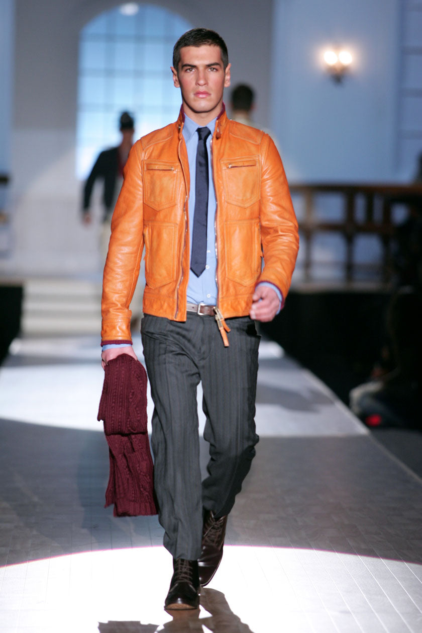 Dsquared2 F/W 2005 Orange Cafe Racer Leather Jacket